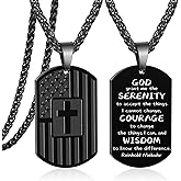 Zocomi Valentines Day Gifts for Him - Dog Tag Cross Necklace for Men Boys, 24 Inches American Flag Stainless Steel Bible Verse Pendant Chain Religious Patriotic Jewelry Gifts