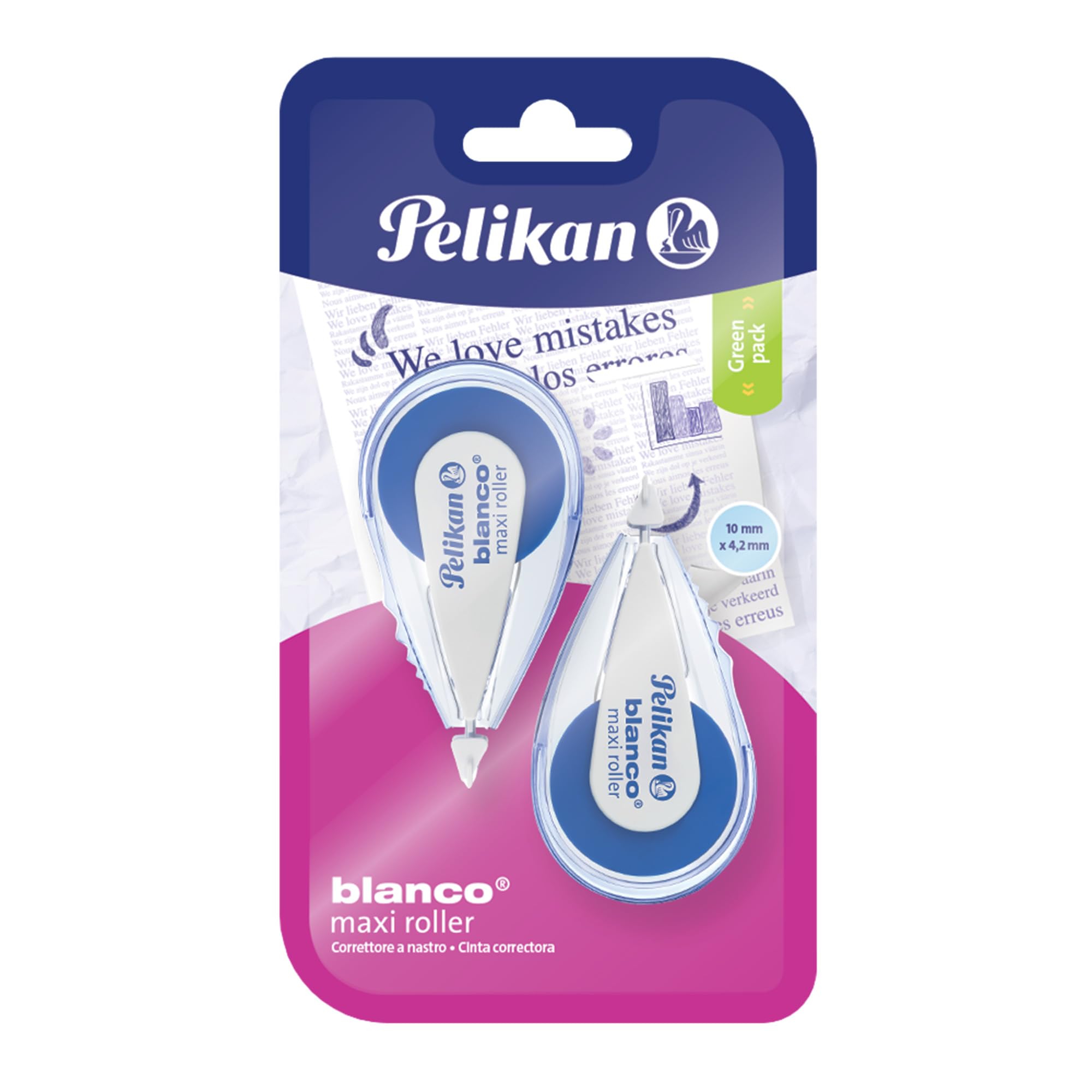 Pelikan 340323 Maxi Roller Tape Corrector XXL 4.2mm x 10mt, 2 White Blister - New Formulation of The Film with Extreme Resistance