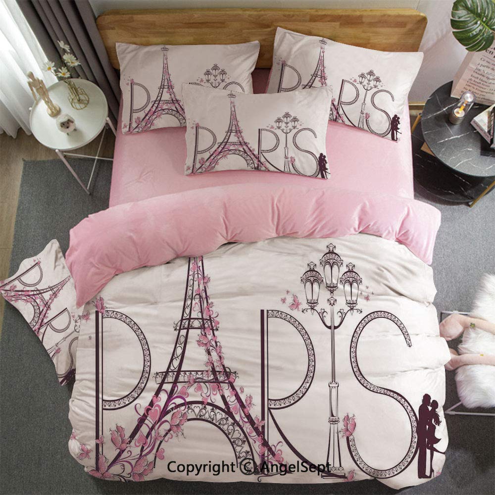 Best Paris Bedding Comforter Bed Set Eiffel Tower Teal Blue Flower