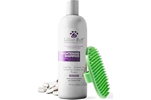 Lillian Ruff PRO Formula Ultra Brightening Dog Shampoo - Professional Whitening & Long-Lasting Odor Eliminator, Remove Stains & Discoloration, Dry Skin & Itch Relief - Aloe & Provitamin B5 16oz+Brush