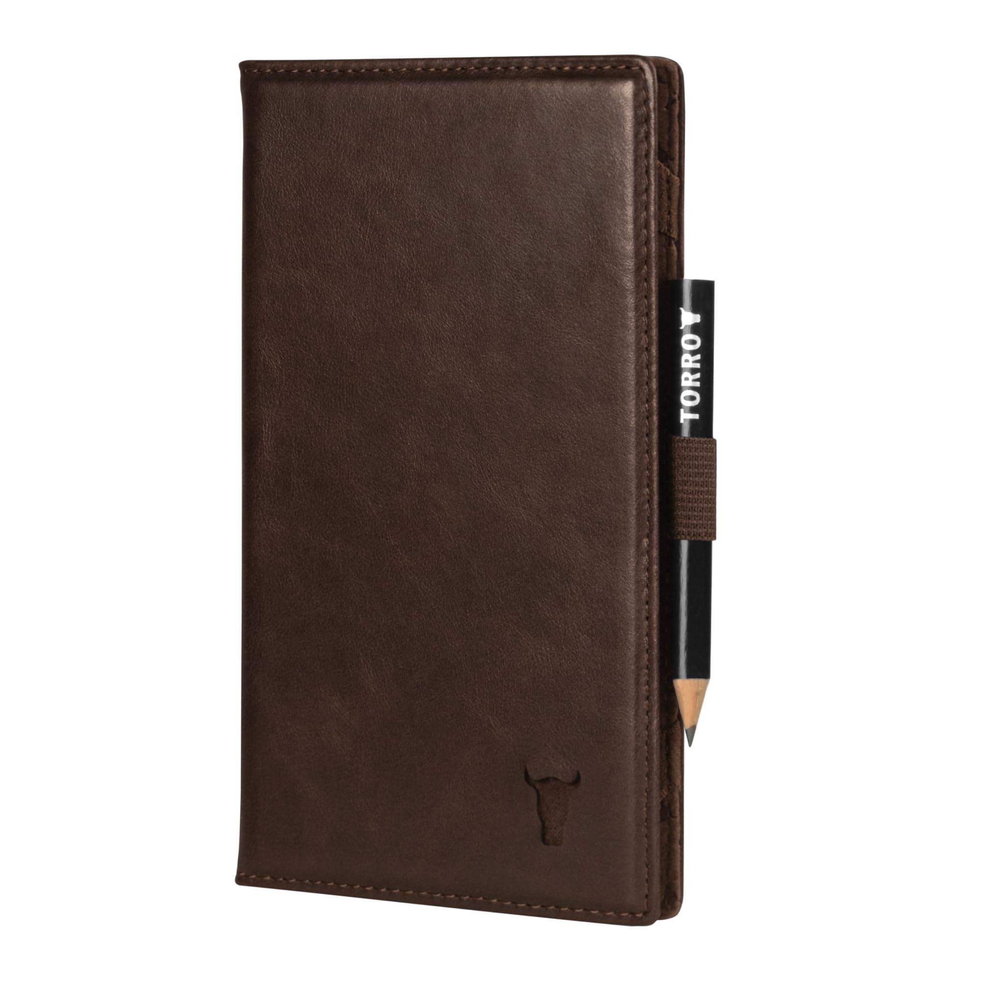 TORRO Golf Scorecard Holder – Genuine Leather Golf Score Card Wallet with Card Slot and Pencil Loop (Dark Brown)