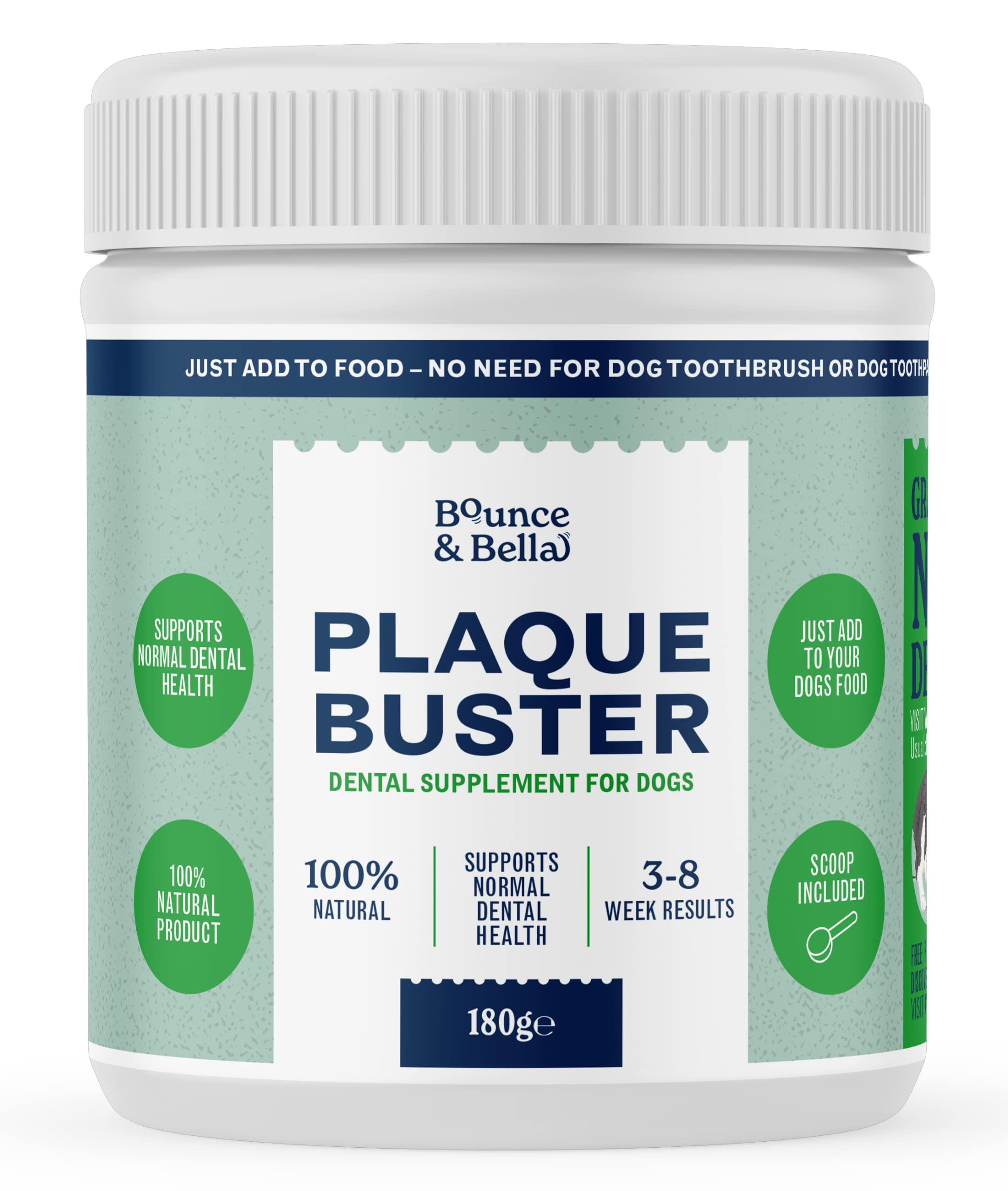 Bounce and Bella Tartar & Plaque Remover for Dogs | Dog Breath Freshener | Easy Use Dental Powder 180g