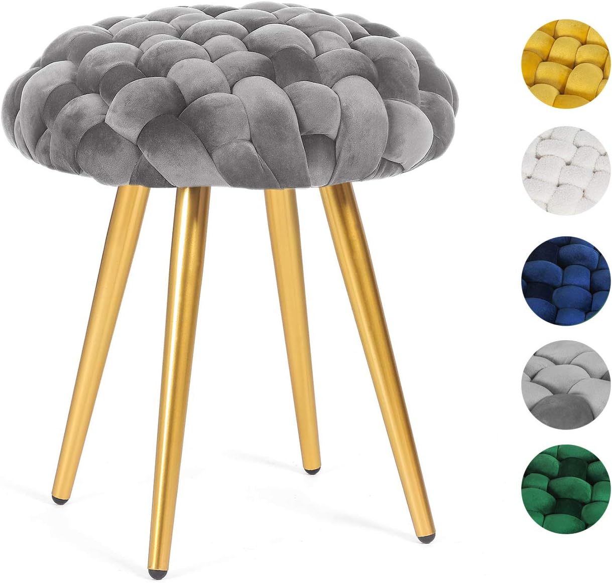 Amazon Com Joveco Vanity Stool For Bedroom And Living Room Woven Upholstered Velvet Ottoman Modern Vanity Chair Ottomans Accent Furniture With Gold Metal Legs Gray Furniture Decor