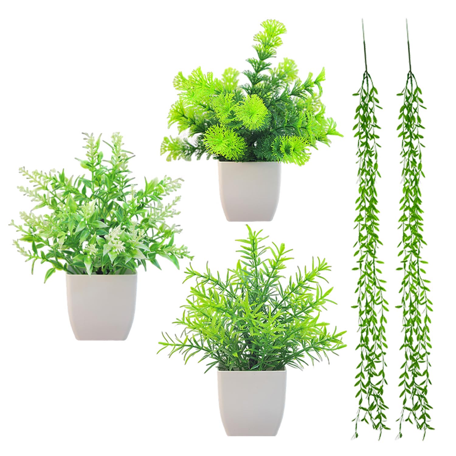 TYGFRT 3 Pieces Decorative Plant Potted Plants, 2 Pieces Wall Mounted Weeping Willows, Small Artificial Plants, Plastic Potted Plants, Artificial Plants