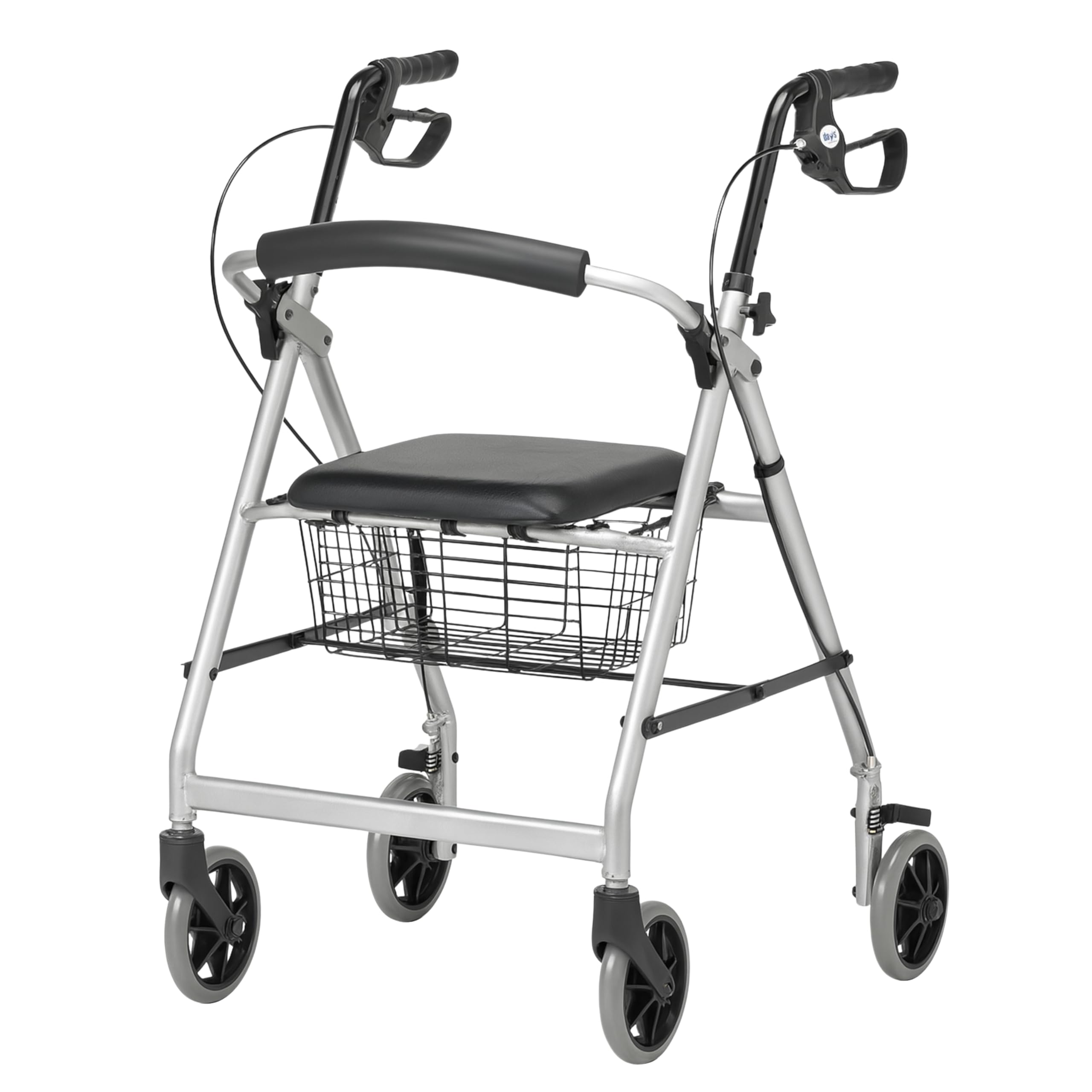 HOMECRAFT Four Wheeled Rollator Walker with Cable Brakes, Padded Seat and Backrest, Underseat Basket, Lightweight Foldable Aluminium Frame, Lockable Brakes, Walking Mobility Aid, Swivel Wheels, Quartz