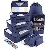 Veken 8 Set Packing Cubes for Travel Essentials, Suitcase Organizer Bags in 4 Sizes, Carry-On Luggage Accessories with Large Laundry & Hanging Toiletry Bag, Must-Have for Airplane, Road Trip & Camping