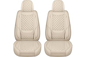 HOOZOOM Leather Seat Covers for Cars Breathable Front Seat Covers Waterproof Seat Protectors Universal Fit for Most Automotive Cars SUV Trucks Van (Beige, Front Pair)