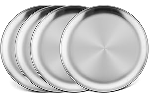 HaWare 18/8 Stainless Steel Plates, 4-Piece Metal 304 Dinner Dishes for Kids Children Toddlers, 9 Inch Feeding Serving Camping Plates, Reusable and Dishwasher Safe