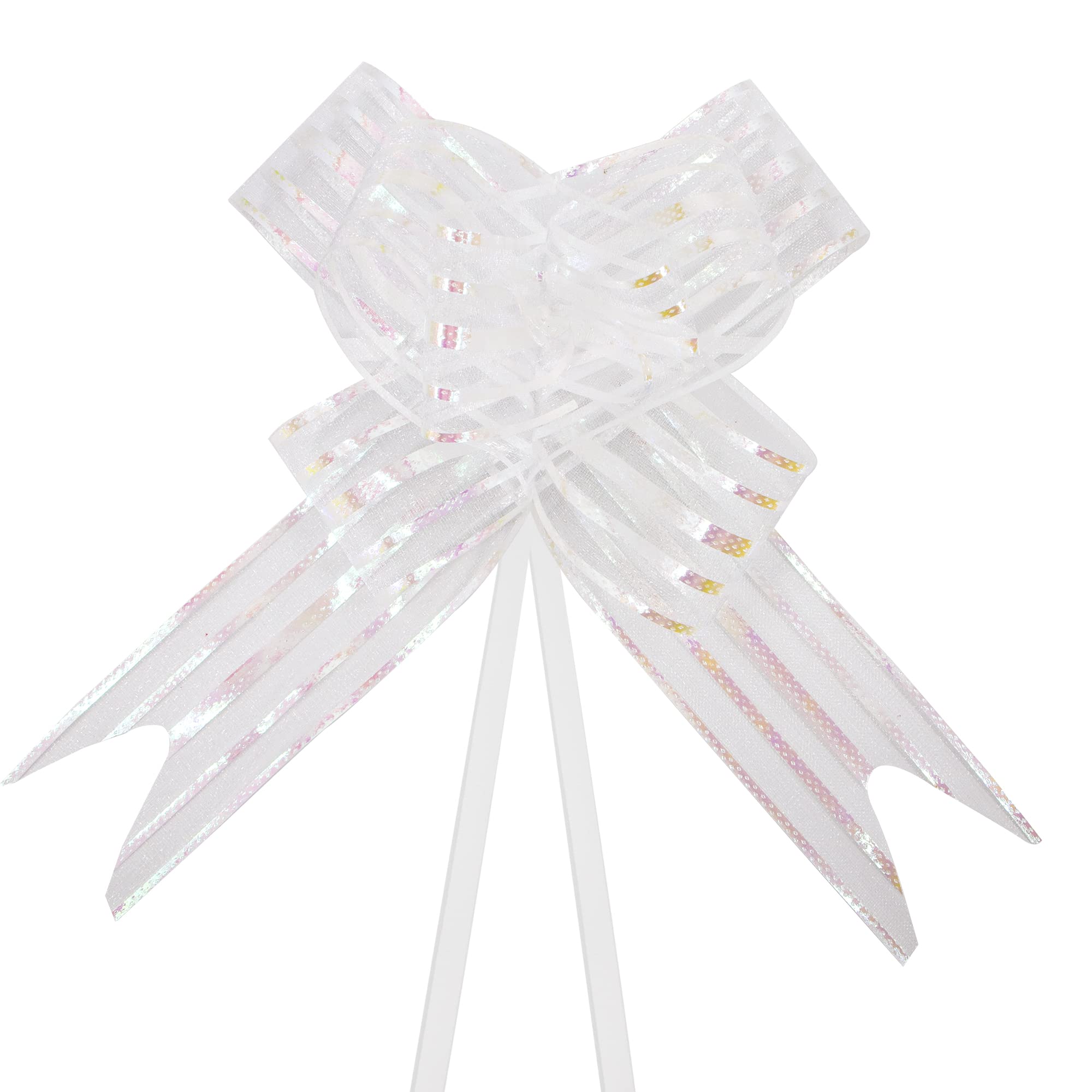 Time to Sparkle 20 PCS Pull Bows 16cm Large Organza Pull Bow Gift Wrapping Bows Present with Ribbon for Wedding Party Christmas Valentine's Day White
