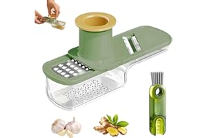 Multifunctional Garlic Grinder with Storage Box and Cleaning Brush Mini Garlic Ginger Slicer with Container Vegetable Cutter 