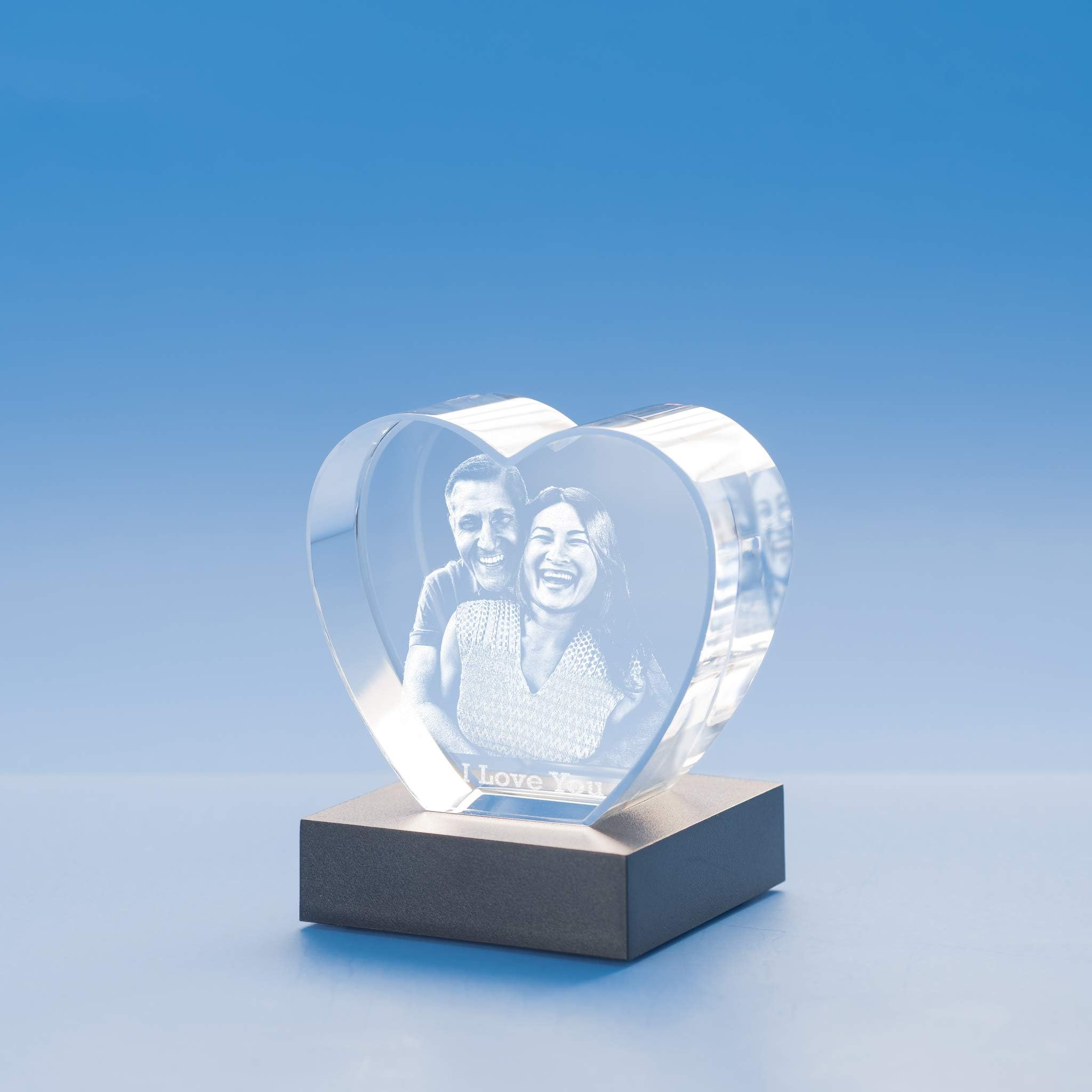 Anniversary Heart Crystal, 3D Engraved - Medium with Black Base