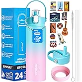 Insulated Water Bottle with Lid & Boot & Stickers, 24 oz Stainless Steel Sweat Free Bottle Keep Cold 24H, BPA-Free Sports Wide Mouth Water Bottle, CyanPink