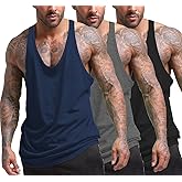 COOFANDY Men's 3 Pack Tank Tops Gym Workout Shirt Y-Back Sleeveless Muscle Fitness Bodybuilding Tank Shirts