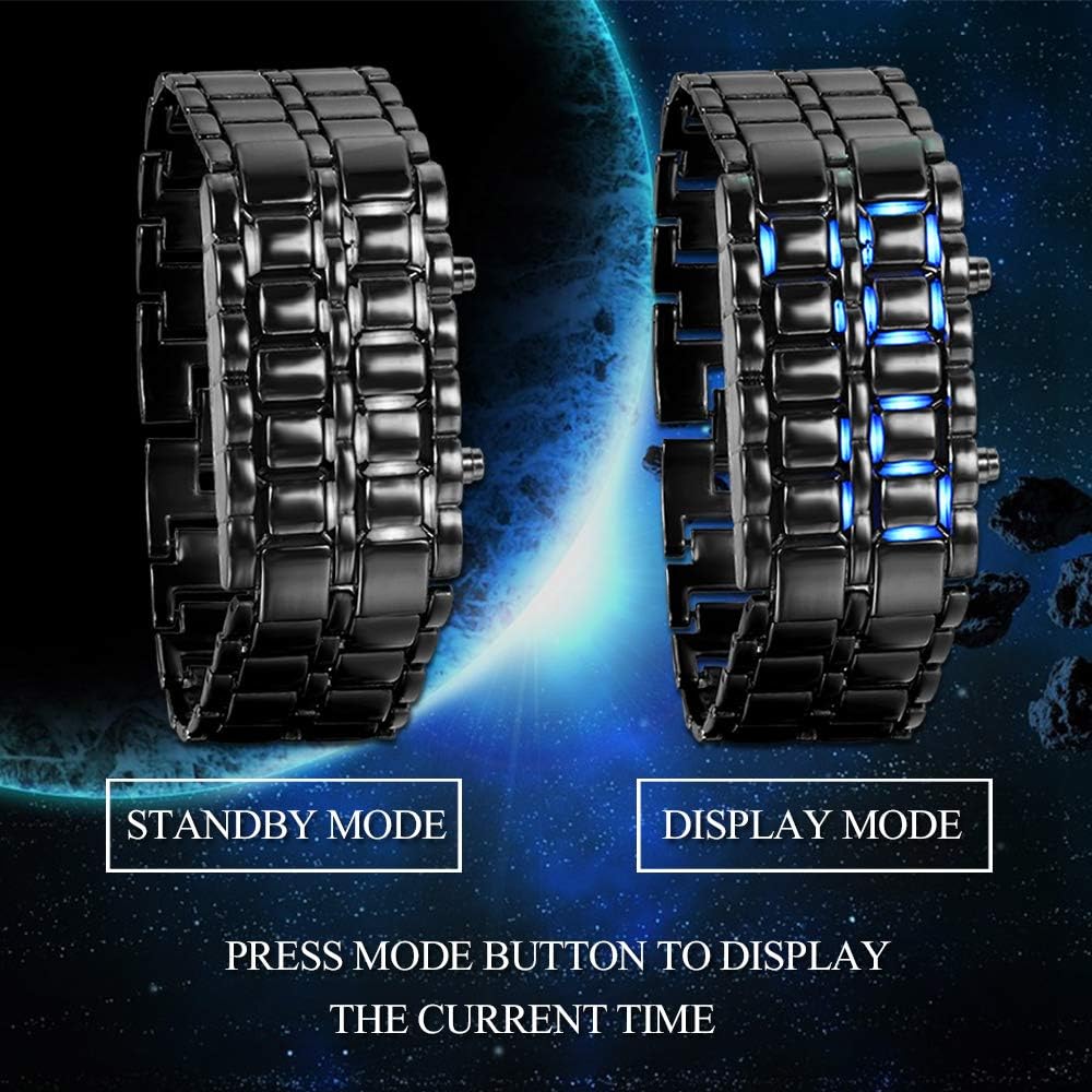 JewelryWe Fashion Unisex Men's Lava Blue LED Digital Black Bracelet Watch - Image 5