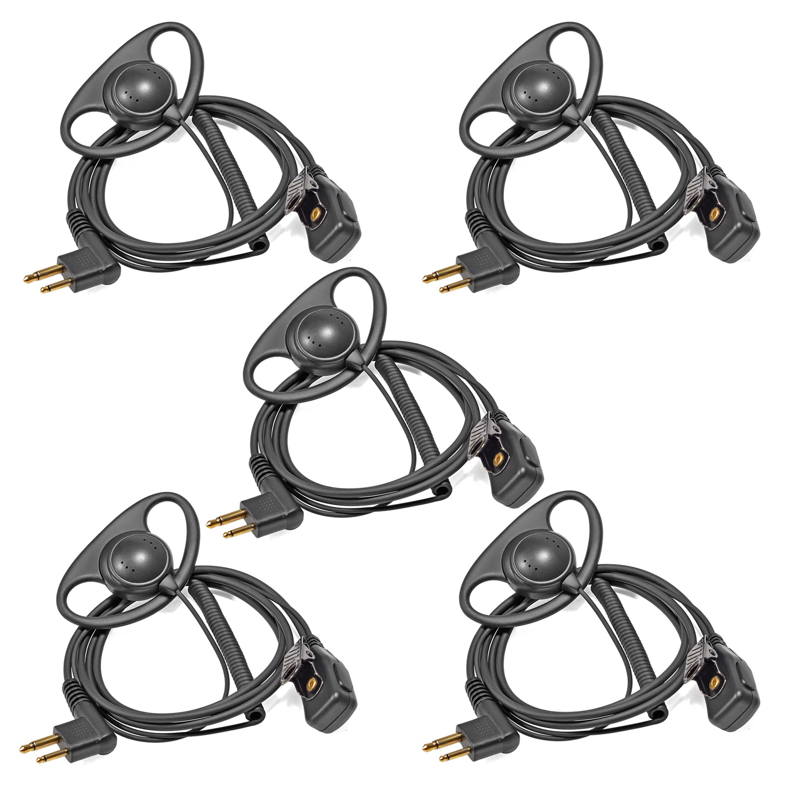 HYSHIKRA 2 Pin Radio Earpiece with PTT D Shape Headset Compatible with Motorola CP88 CP040 CP100 CP110 DP1400 Walkie Talkie (5 Pack)