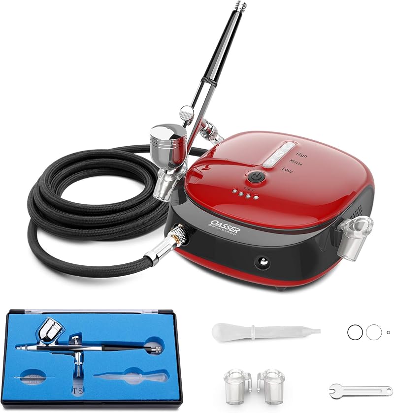 Oasser Dual Action Airbrush Compressor Kit with 1000mAh Battery 0.3mm