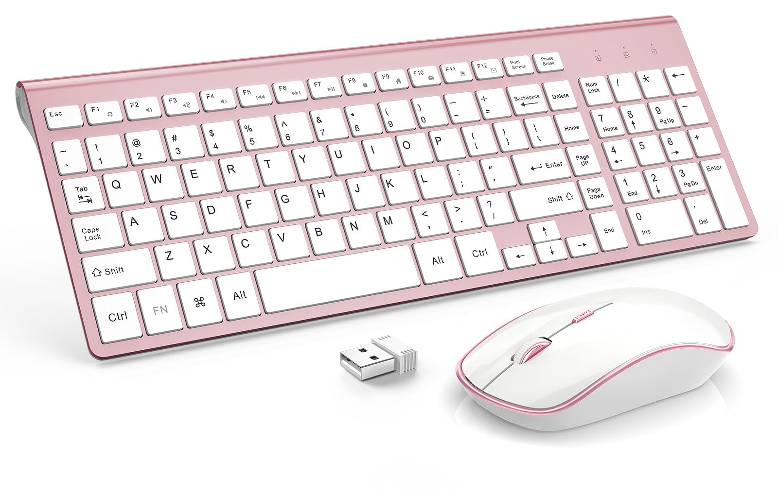 Wireless Keyboard and Mouse Set, JOYACCESS 2.4G USB Compact Full Size Keyboard and Ergonomic Mouse (QWERTY UK Layout), for Windows, Laptop, PC Computer, Smart TV -Pink