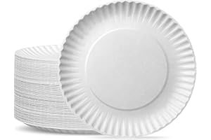 GUSTO [9 Inch - 300 Pack] Uncoated White Paper Plates - Disposable Party Plates, Decorative Paper Plates for Crafts (Formerly