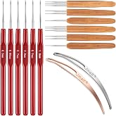WILLBOND 14 Pcs Dreadlock Crochet Hook Set Crochet Hooks for Hair, Red | Loc Needle Set: 6 Dreadlock Crochet Hooks (0.5/0.75mm), 2 Locking Tools, 1/2/3 Braid Hooks for Locs Craft