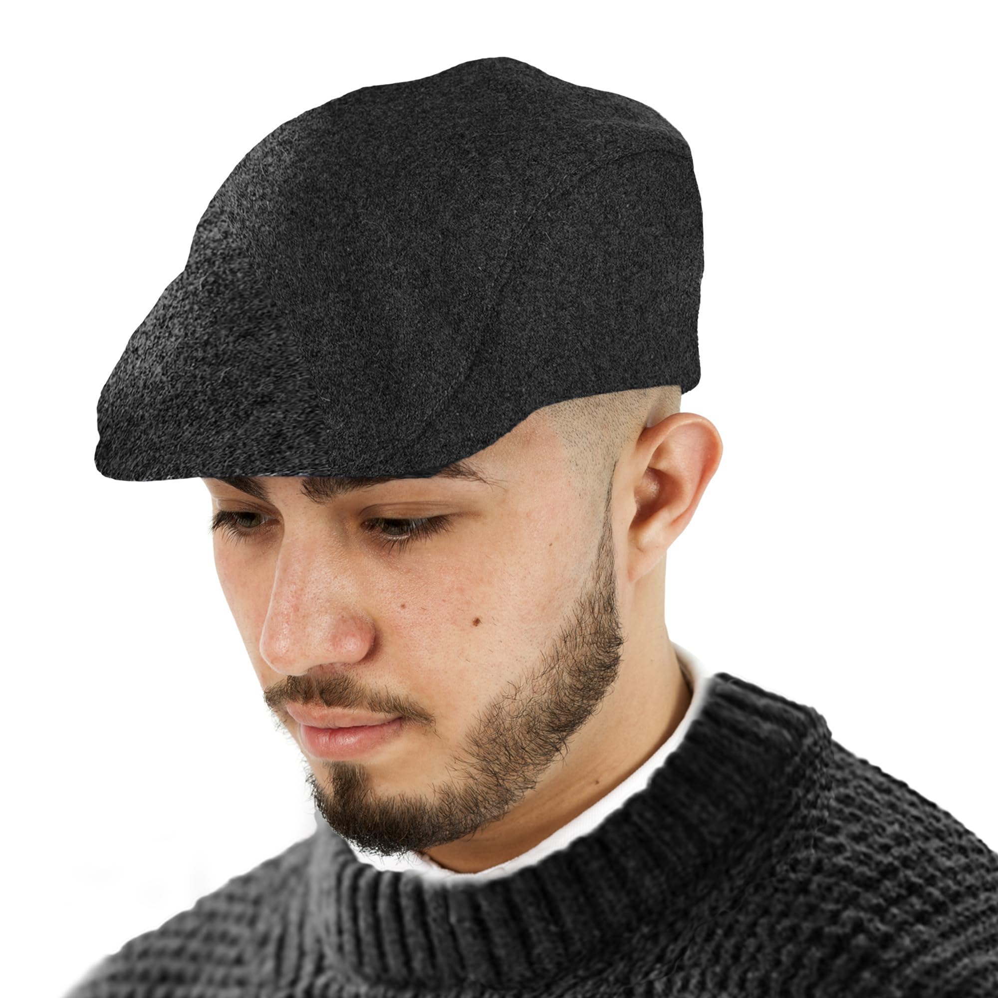 TOSKATOK® Mens Plain Wool Blend Flat Cap Black