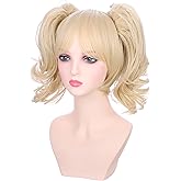 DUDUWIG Kids Blonde Two Ponytail Wig Girls Short Light Blonde Wavy Curly Wig with Bangs Heat Resistant Synthetic Wigs with Cap