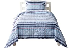 Saturday Park Blue Plaid Woven Full/Queen Quilt -100% Cotton Blanket - Soft Down Alternative Bedding - Oeko-TEX Certified