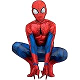 MARVEL Spider-Man Official Youth Deluxe Zentai Suit - Spandex Jumpsuit with Printed Design and Detachable Spandex Mask and Pl