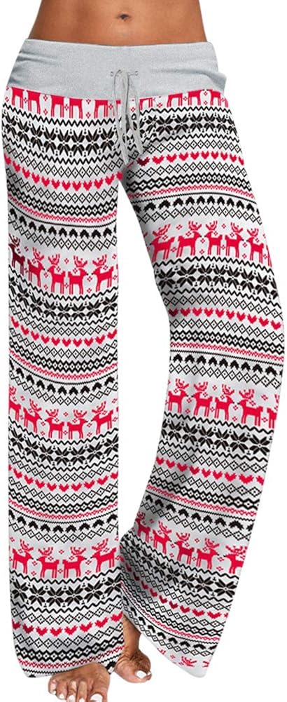 AMiERY Women's Comfy Casual Pajama Pants Floral Print Drawstring Palazzo Lounge Pants Wide Leg at  Women’s Clothing store