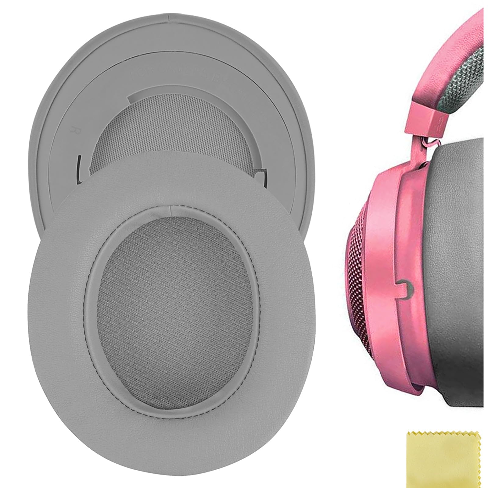 Geekria Replacement Ear Pads for Razer Kraken Pro V2, Kraken 7.1 V2, Stormtrooper/Pewdiepie Edition Headphones Ear Cushions, Repair Parts (Grey)