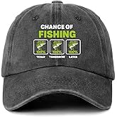 GOSJINNK Funny Fishing Distressed Washed Black Baseball Hat Chance of Fishing Printed Cotton Adjustable Baseball Cap for Men Women Trendy Birthday Gifts for Dad Husband Grandpa Fishing Lover Friend