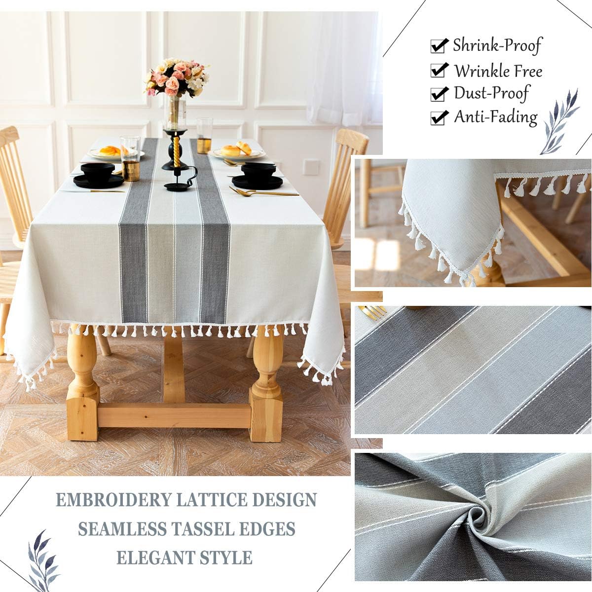 OstepDecor Tablecloth, Rectangle Table Cloth for 4 ft Table, Cotton Linen Tablecloths, Table Cover for Kitchen Dinning Room Party, Rectangle/Oblong, 55 x 70 Inch, 4-6 Seats, White: Home & Kitchen
