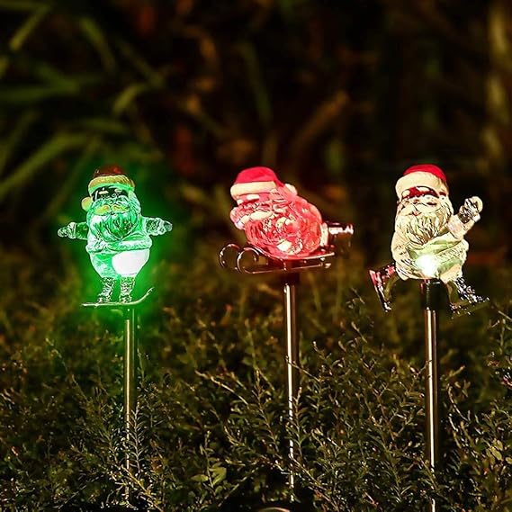 3 PCS Solar Christmas Santa Claus Decorations Outdoor Solar Garden