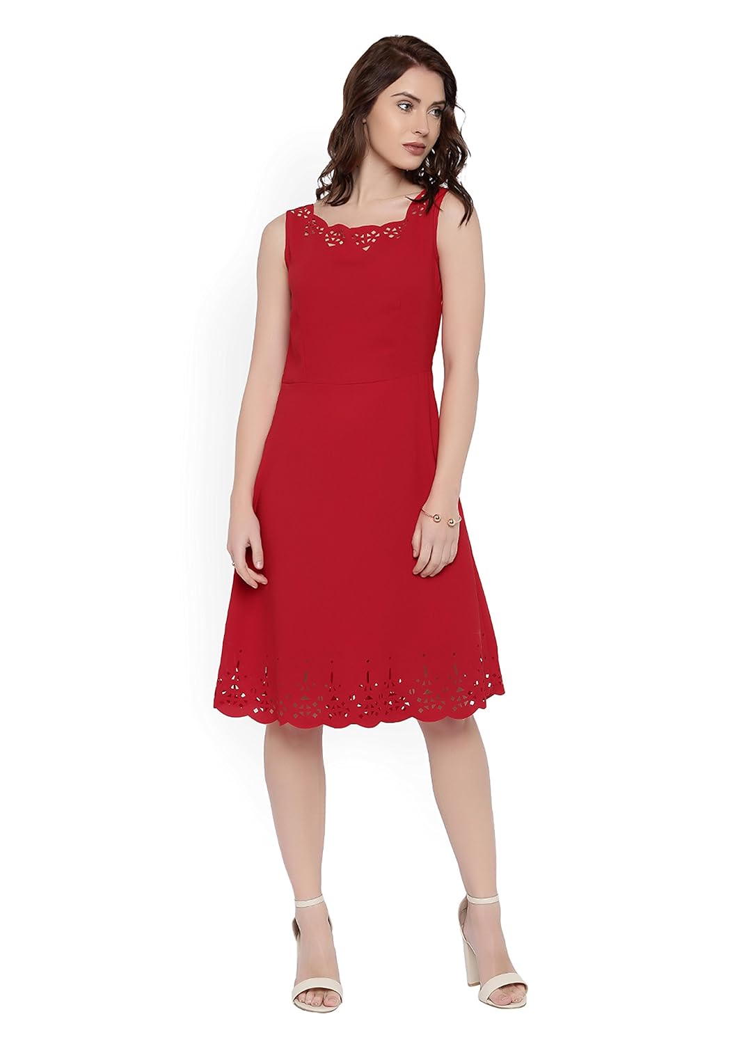 rare women red solid a-line dress (ep1422)