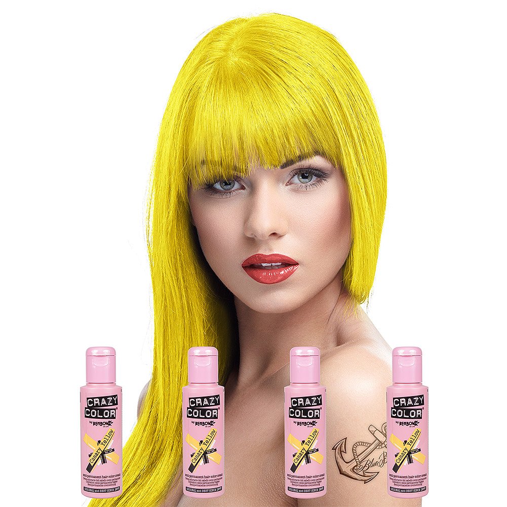 Crazy Colour Semi Permanent Hair Dye By Renbow Canary Yellow No.49 (100ml) Box of 4