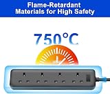 LIPWEL Black 1m 4 Way Extension Lead Power Strip Multi Socket 3250W Slim view 4