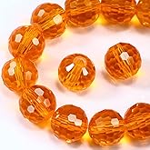 Dowarm 10MM Round Crystal Beads for Jewelry Making, Orange Faceted Crystal Glass Beads for Crafts Bracelet Wind Chimes Suncatcher, #5003 Rondelle Spacer Beads, Loose Gemstones, 50PCS