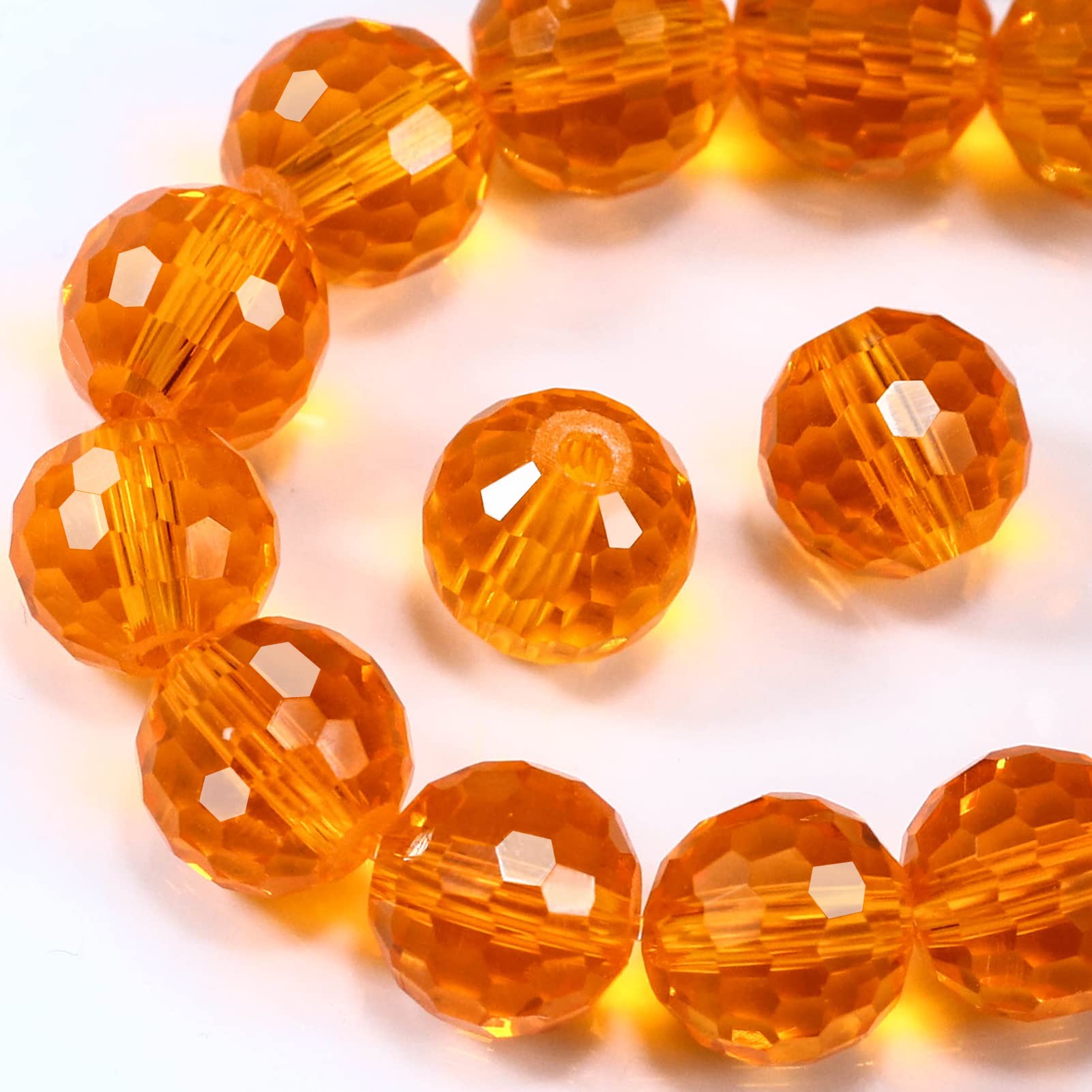 Photo 1 of Dowarm 10MM Round Crystal Beads for Jewelry Making, Orange Faceted Crystal Glass Beads for Crafts Bracelet Wind Chimes Suncatcher, #5003 Rondelle Spacer Beads, Loose Gemstones, 50PCS