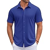 COOFANDY Mens Casual Button Down Shirts Short Sleeve Wrinkle Free Shirt Untucked Summer Stretch Dress Shirt