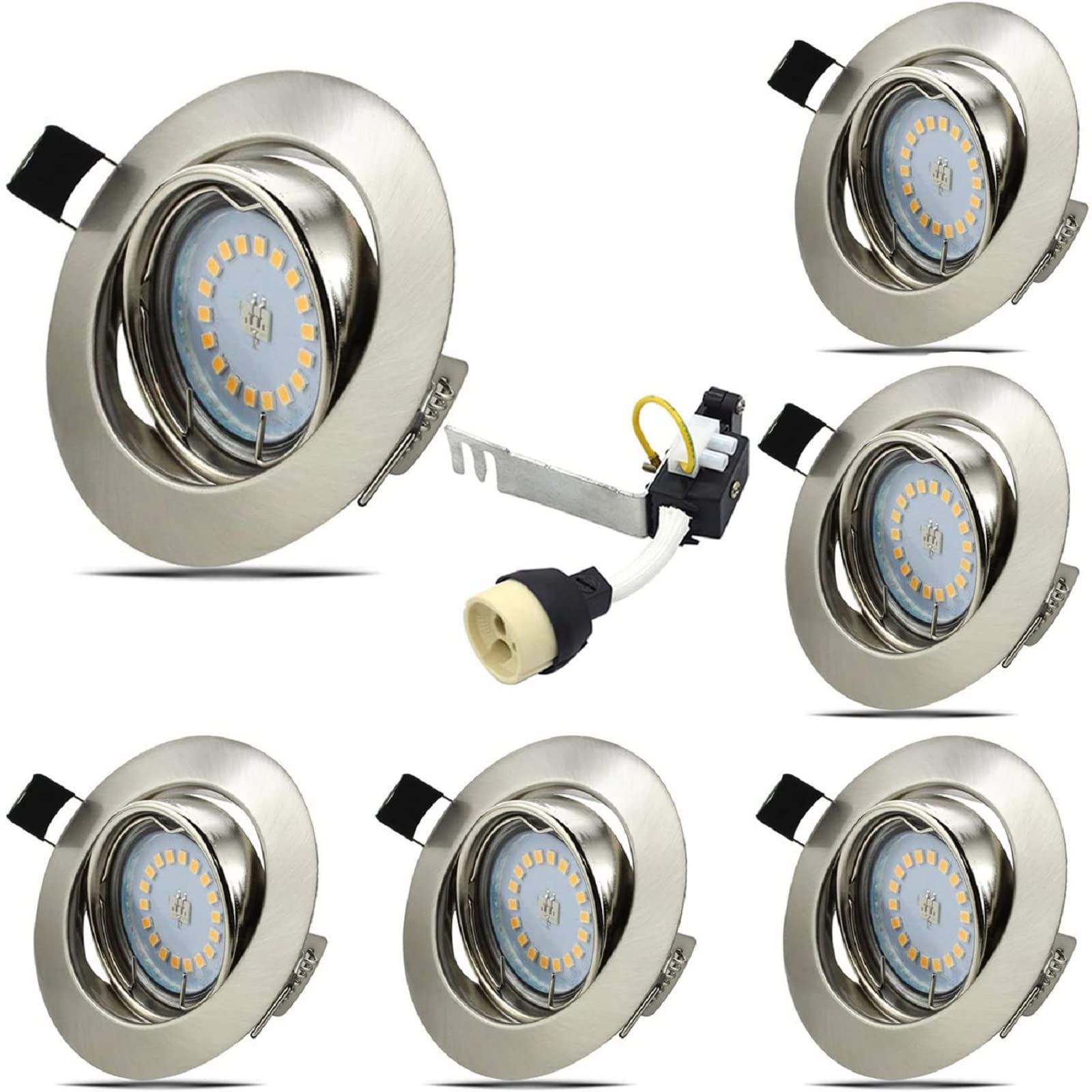 Allesgute 6X 5W GU10 Downlights for Ceiling Dimmable, 30° Tilt Swivel LED Recessed Ceiling Lights Round Brushed Chrome Spotlights 240V Cool White, Cutout Ø68-80mm