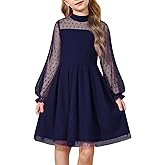 Arshiner Girls Dresses Contrast Mesh Puff Long Sleeve Mock Neck Formal Party A Line Short Tulle Dress