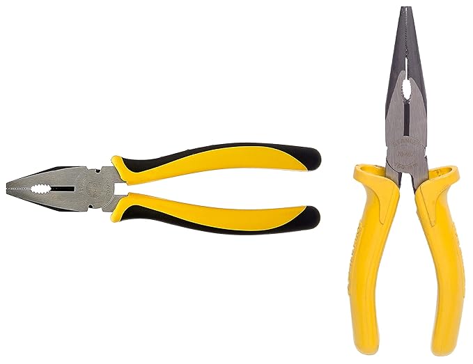 Stanley 70-482 Sturdy Steel Combination 8-Inch Pliers & Stanley 70-462 Long Nose Plier with 6 inch Single Color Sleeve