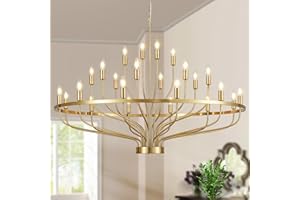 Widluth 47.2" Modern Large Gold Chandelier Vintage 24-Lights Mid Century Modern Candle Style Chandeliers Light Fixture Vintage Rustic Golden Chandelier for Dining Room, Kitchen, Living Room, E12