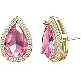 925 Sterling Silver Post Teardrop Crystal Stud Earrings for Women Hypoallergenic 14K Gold Plated Gifts for Women