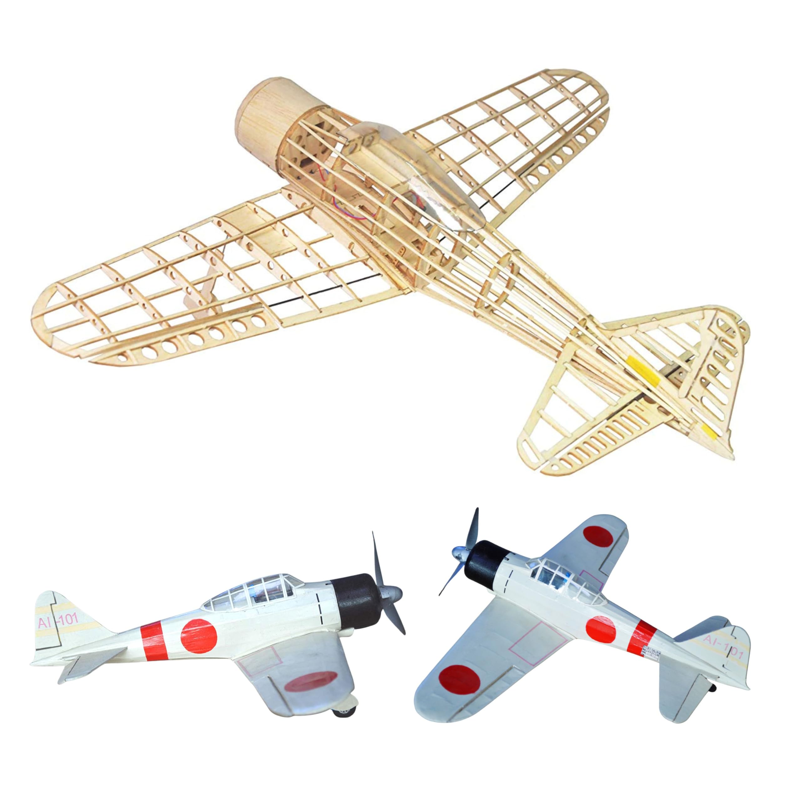 Mitsubishi A6M2 Zero Fighter Slow Flyer model aeroplane kit, scale 1:30, 400 mm wingspan, RC aeroplane model kit, model aeroplane to build yourself, lasercut wood, 400 x 300 x 108 mm, 40 g RTF
