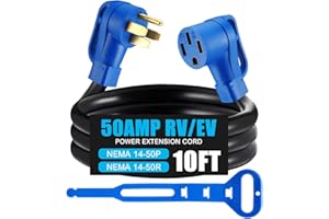 Kanayu 10ft 50 Amp RV/EV Extension Cord Compatible with NEMA 14-50P to 14-50R ETL List 4 Prong Flexible Heavy Duty STW Outdoor Waterproof Power Cord with Grip Handle for RV EV Camper
