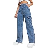 Women's Cargo Pants High Waisted Baggy Cargo Jeans Straight Leg Y2K Streetwear Trousers 6 Pockets for Women Teen Girl.