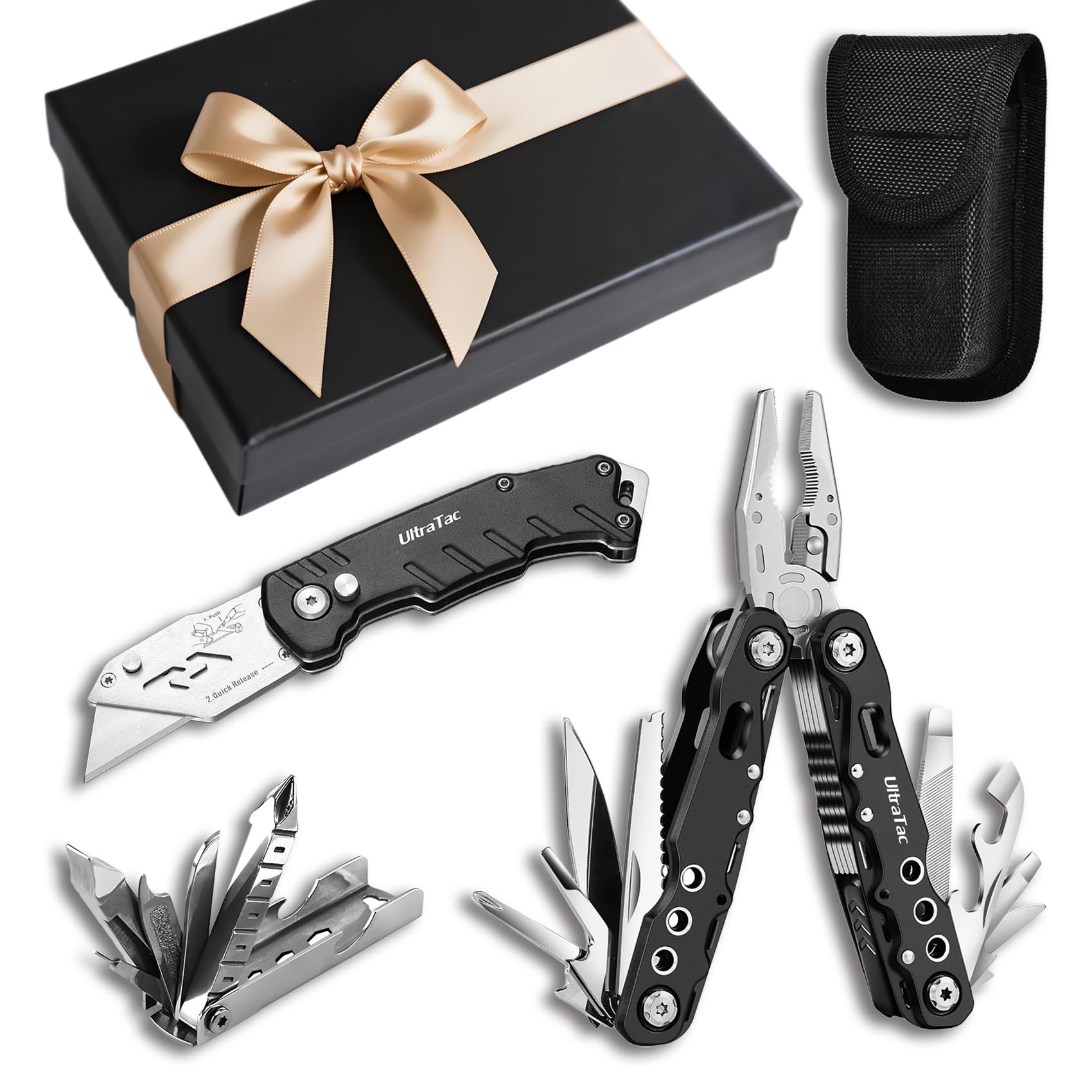UltraTac Pocket Multitool Gift Set for Men Stainless Steel, Compact Survival Kit for Car Emergency, Chirstmas Gift for Dad, EDC Tool Kit for Outdoors, Camping, Hiking & Quick Fixes