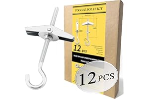 JING-HELPER 1/5" Heavy Duty Hook Toggle Bolts Set - 12 Packs Swag Hooks for Hanging Plants, Toggle Hooks Anchors for Drywall Hollow Walls & Heavy Hanging, Ceiling Anchors Hook Bolt Screw Kit (12)