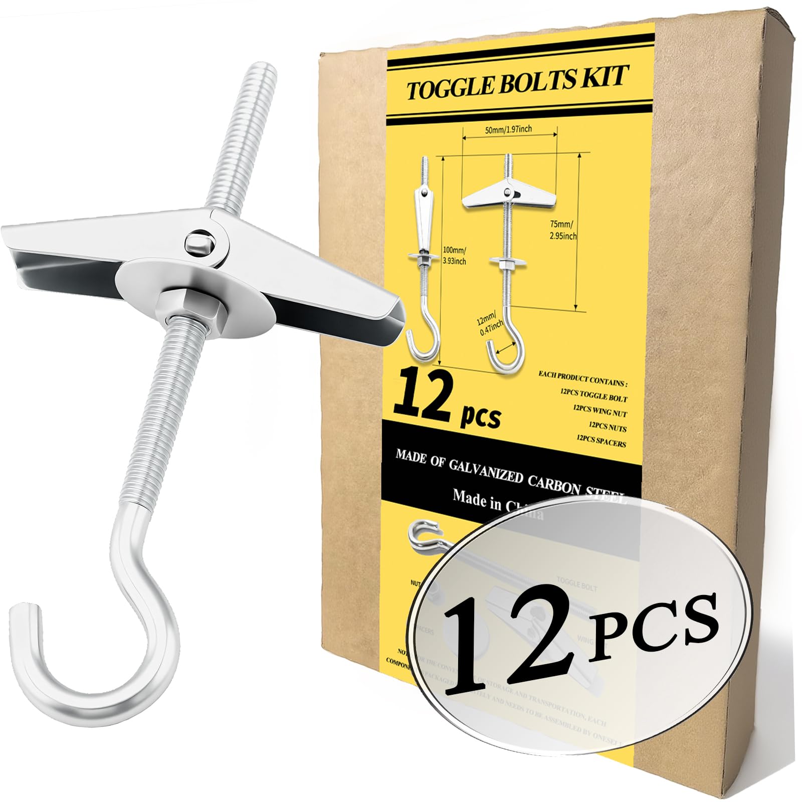 Photo 1 of 1/5" Heavy Duty Hook Toggle Bolts Set - 12 Packs Swag Hooks for Hanging Plants, Toggle Hooks Anchors for Drywall Hollow Walls & Heavy Hanging, Ceiling Anchors Hook Bolt Screw Kit (12)