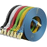 CableGeeker Cat7 Shielded Flat Ethernet Patch Cables 10ft 6Pack, Multicolor | 10Gbps/600MHz, 30AWG Stranded Copper, S/STP Shielding, Gold-Plated RJ45, for Routers, PCs, Gaming, and Streaming